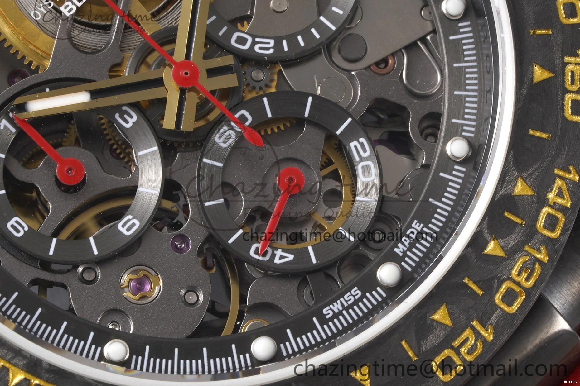 MiroTime 0213 Youthful Daytona PVD Carbon Bezel GETF Best Edition Skeleton Red Dial on Red Rubber Strap SA 1944